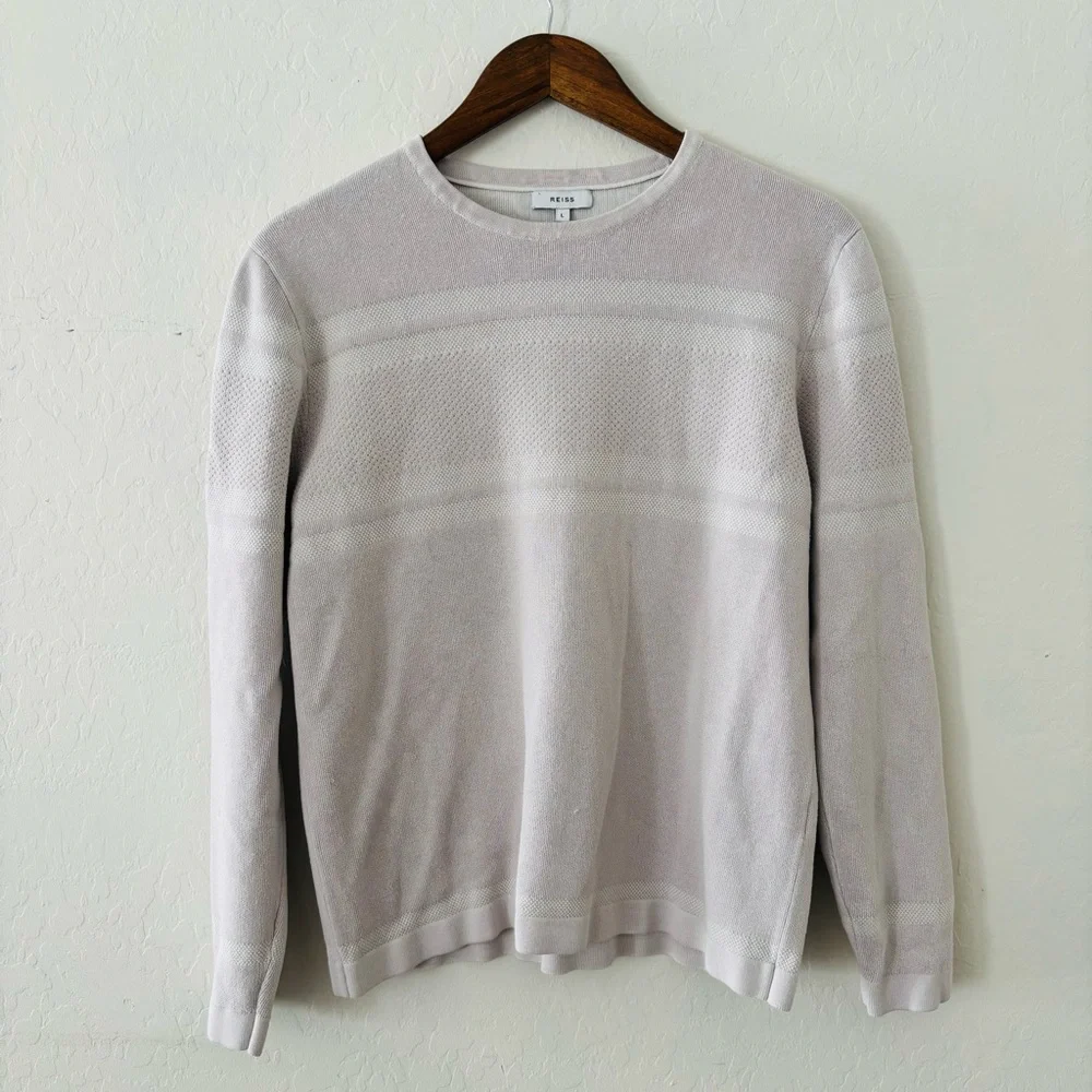 Reiss Birch Cotton Blend Crew Neck Jumper Sweater Size Large‎ Light Gray Beige